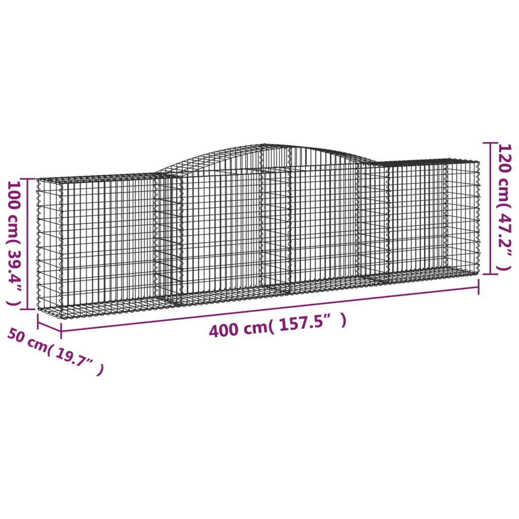 Kaareva kivikori 400x50x100/120 cm galvanoitu rauta - Sisustajankoti.fi