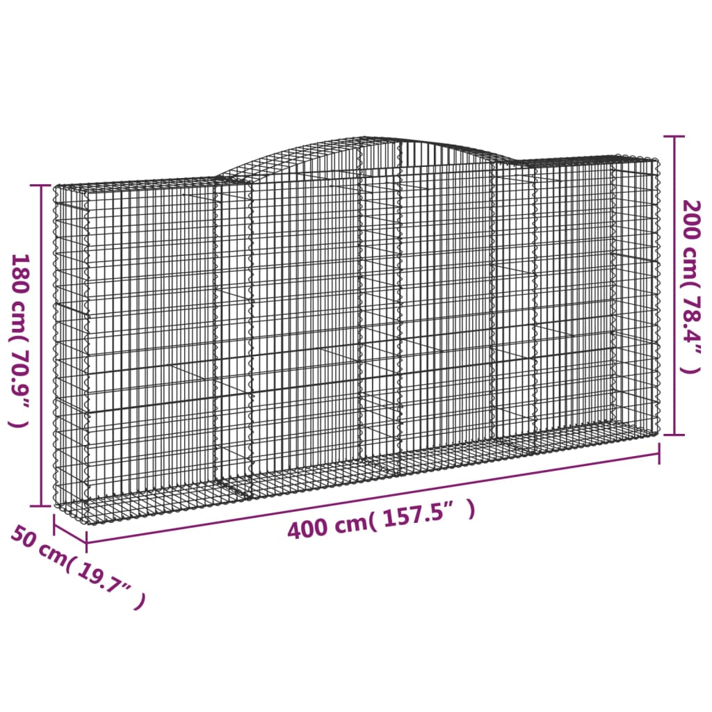 Kaareva kivikori 400x50x180/200 cm galvanoitu rauta - Sisustajankoti.fi