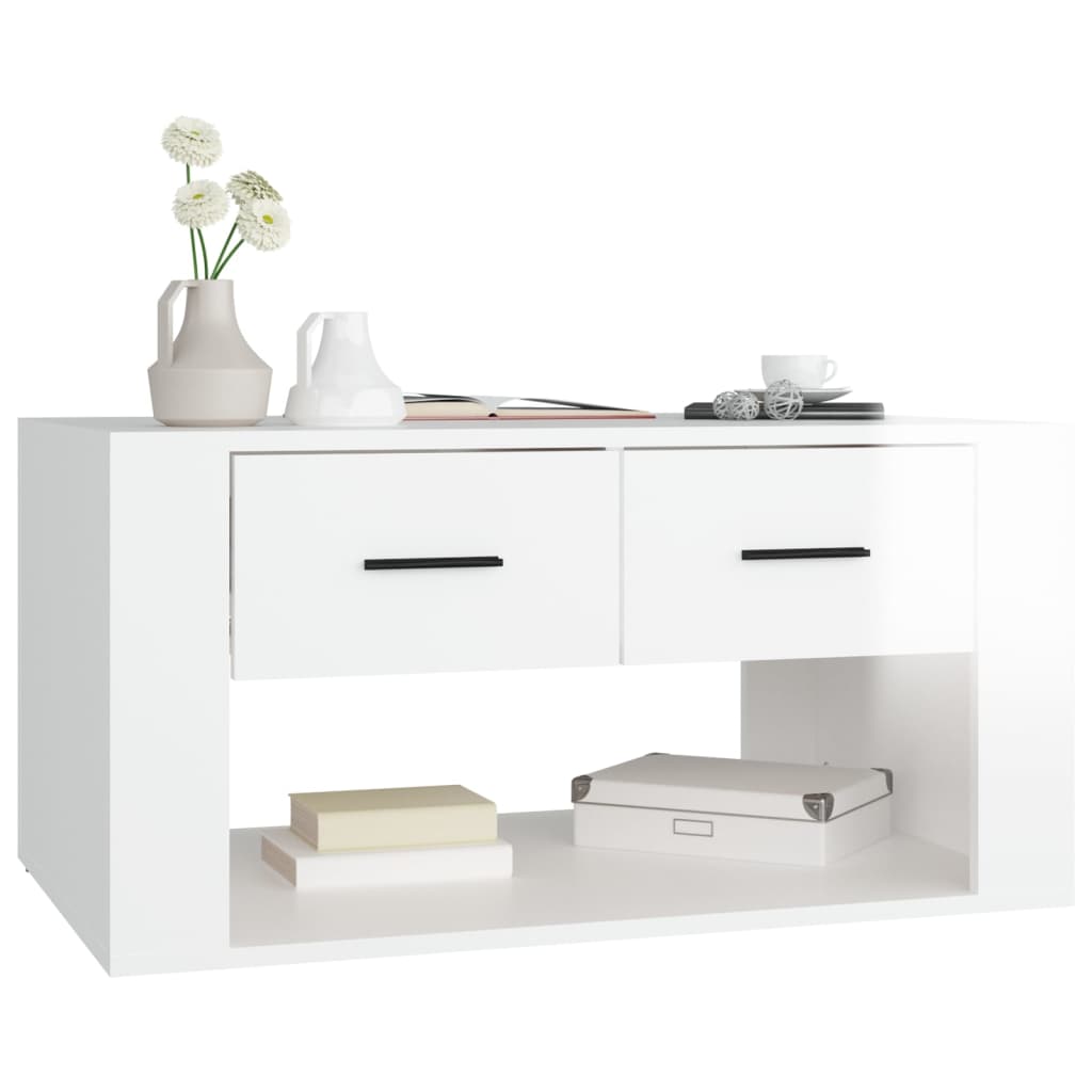 Sohvapöytä korkeakiilto valkoinen 80x50x40 cm tekninen puu - Sisustajankoti.fi