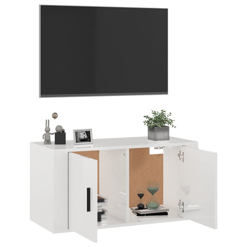 Seinäkiinnitettävä TV-taso korkeakiilto valkoinen 80x34,5x40 cm - Sisustajankoti.fi