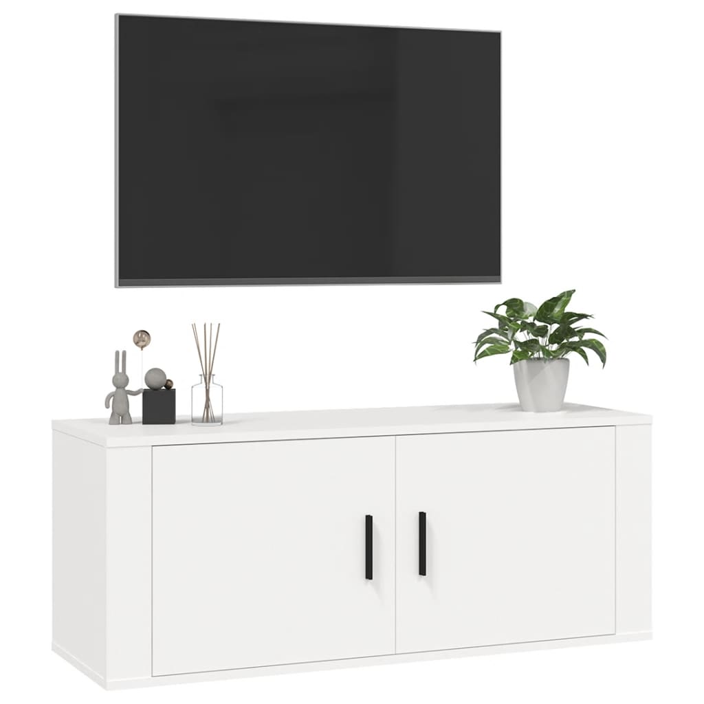 Seinäkiinnitettävä TV-taso valkoinen 100x34,5x40 cm - Sisustajankoti.fi