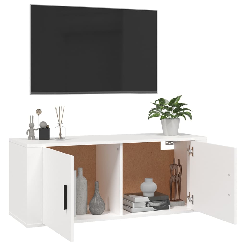 Seinäkiinnitettävä TV-taso valkoinen 100x34,5x40 cm - Sisustajankoti.fi