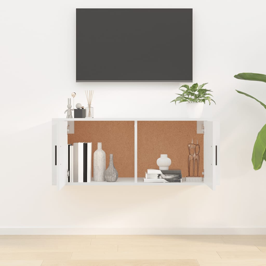 Seinäkiinnitettävä TV-taso korkeakiilto valk. 100x34,5x40 cm - Sisustajankoti.fi