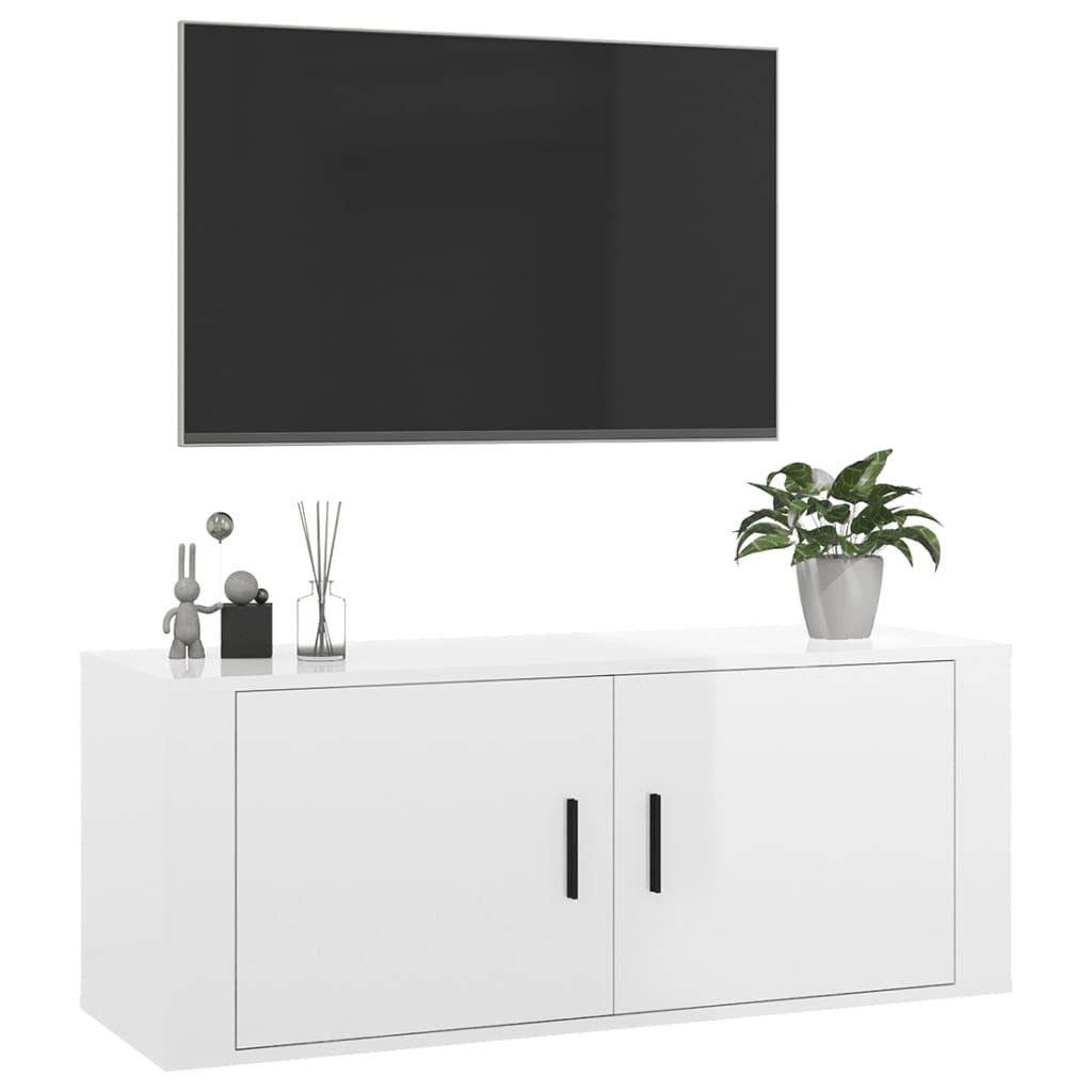 Seinäkiinnitettävä TV-taso korkeakiilto valk. 100x34,5x40 cm - Sisustajankoti.fi