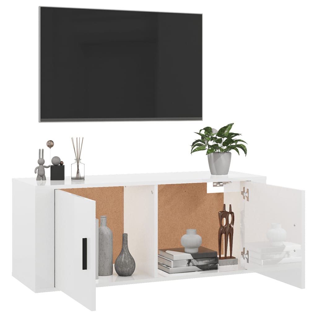 Seinäkiinnitettävä TV-taso korkeakiilto valk. 100x34,5x40 cm - Sisustajankoti.fi