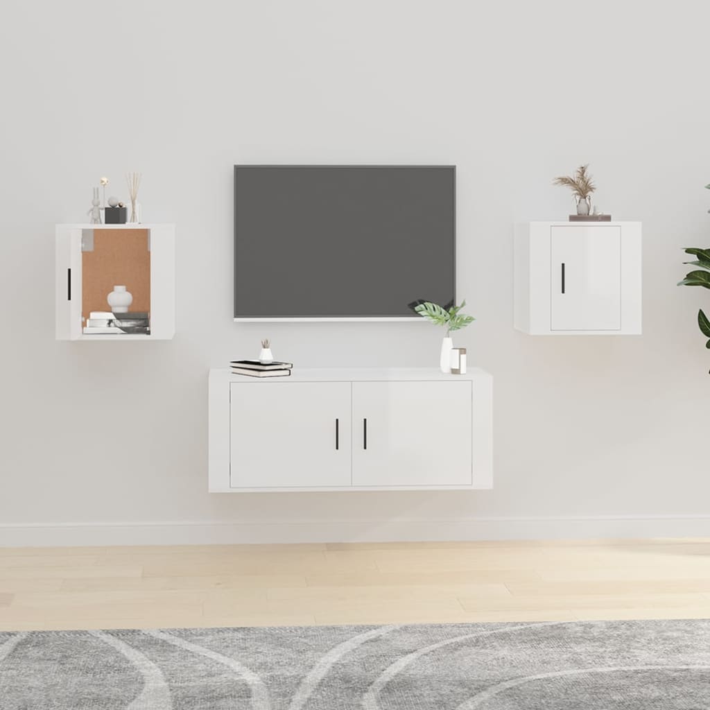 Seinäkiinnitettävät TV-tasot 2kpl kork.kiilto valk 40x34,5x40cm - Sisustajankoti.fi