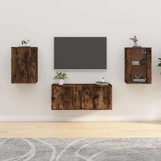 Seinäkiinnitettävät TV-tasot 2 kpl savutammi 40x34,5x60 cm - Sisustajankoti.fi
