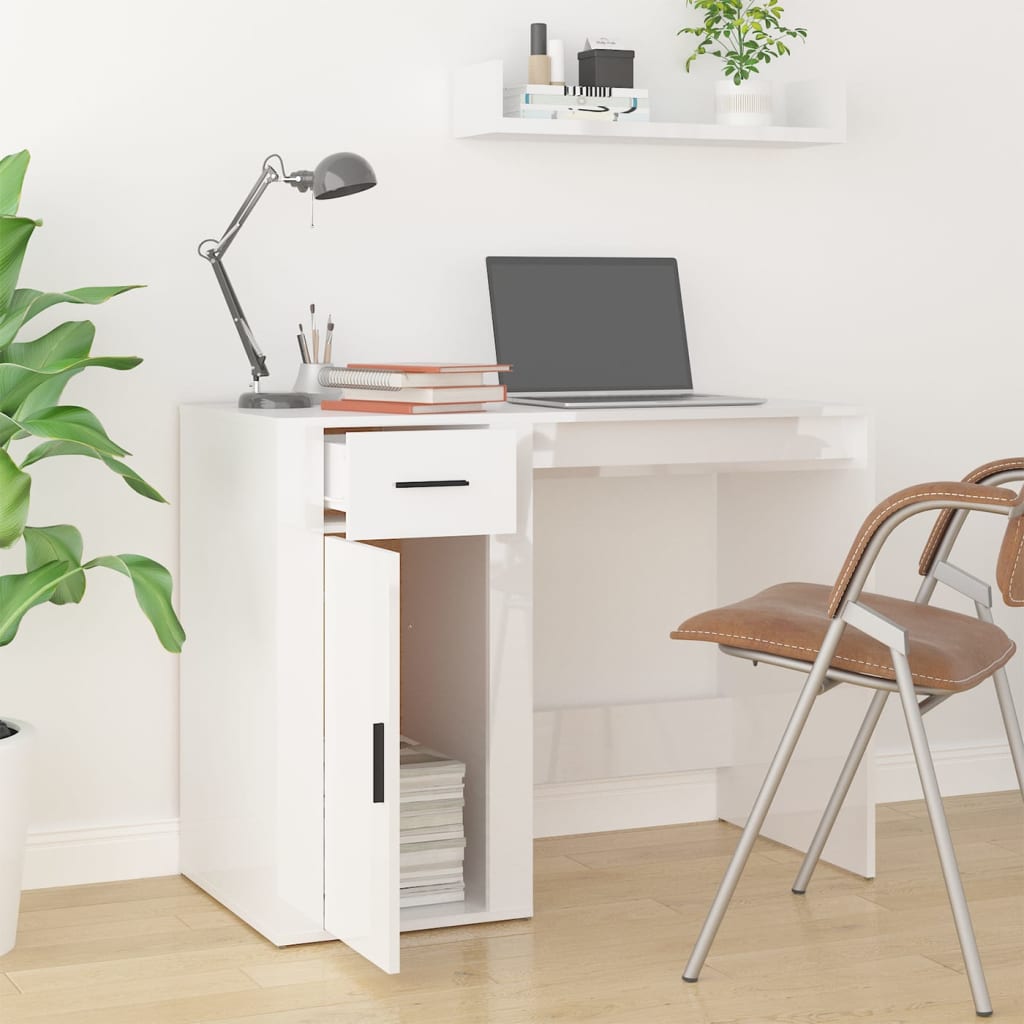 Työpöytä korkeakiilto valkoinen 100x49x75 cm tekninen puu - Sisustajankoti.fi