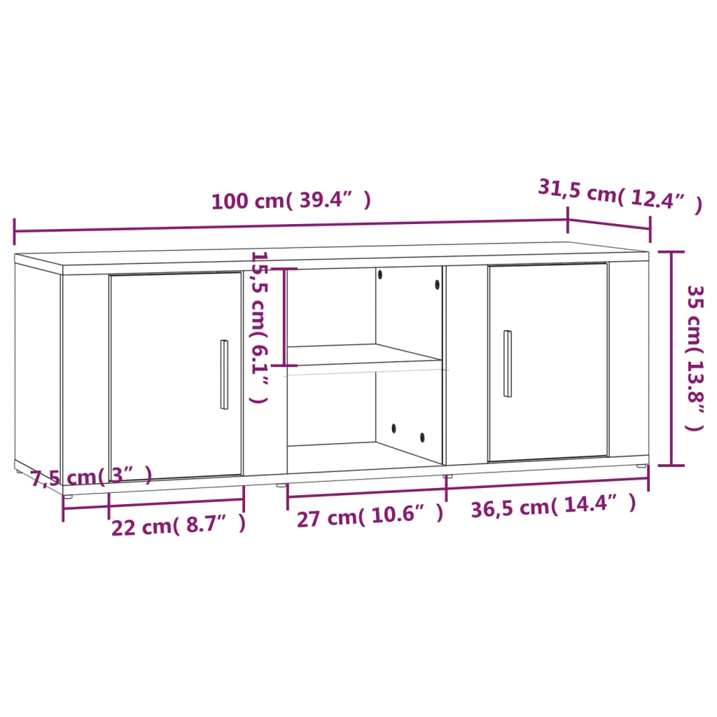 TV-taso betoninharmaa 100x31,5x35 cm tekninen puu - Sisustajankoti.fi