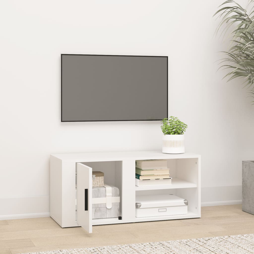 TV-taso valkoinen 80x31,5x36 cm tekninen puu - Sisustajankoti.fi