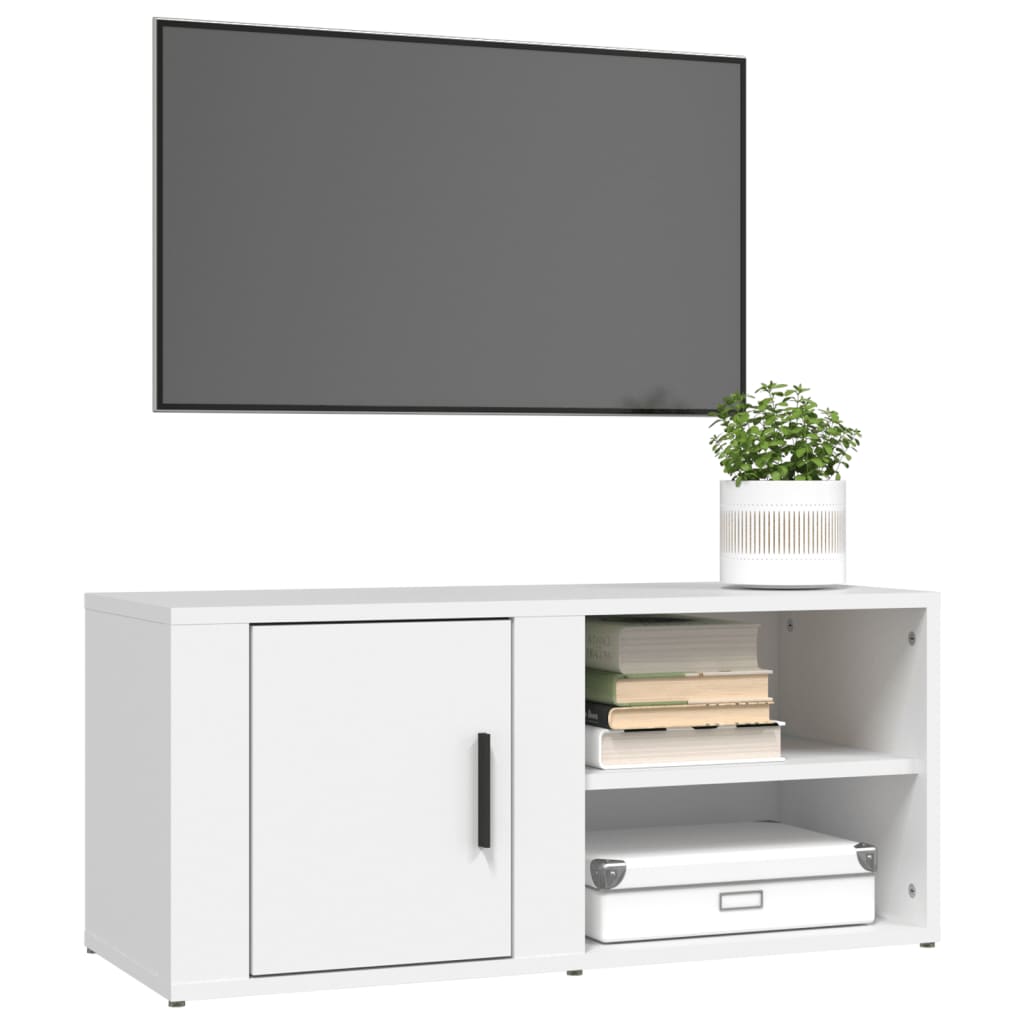 TV-taso valkoinen 80x31,5x36 cm tekninen puu - Sisustajankoti.fi