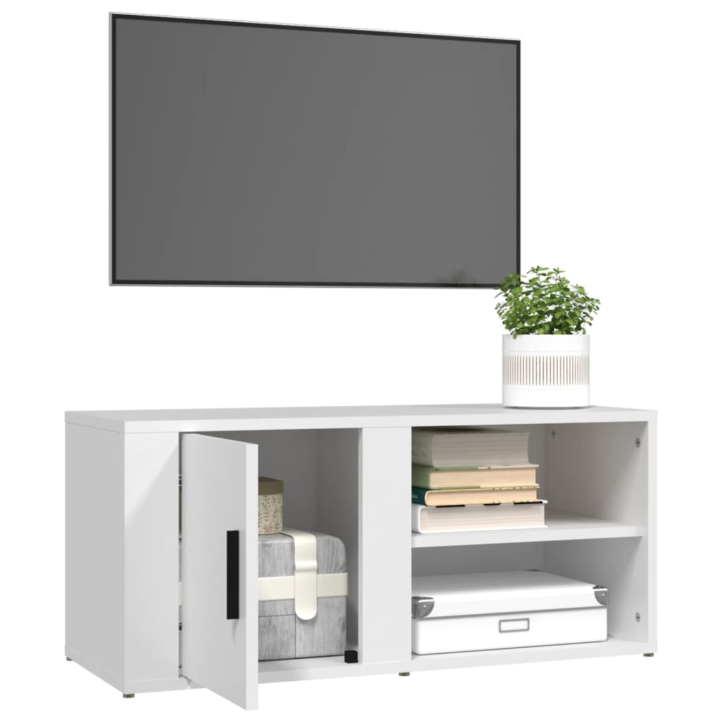 TV-taso valkoinen 80x31,5x36 cm tekninen puu - Sisustajankoti.fi