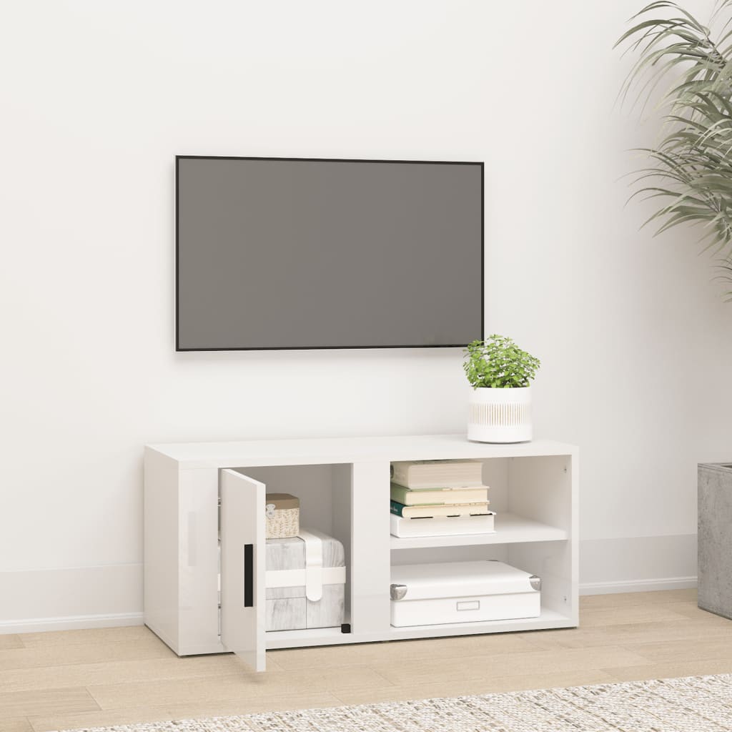 TV-taso korkeakiilto valkoinen 80x31,5x36 cm tekninen puu - Sisustajankoti.fi