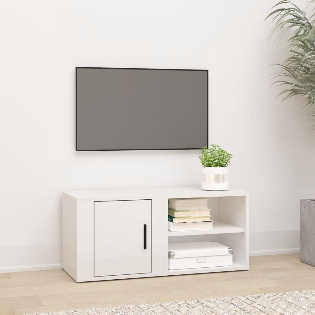 TV-taso korkeakiilto valkoinen 80x31,5x36 cm tekninen puu - Sisustajankoti.fi