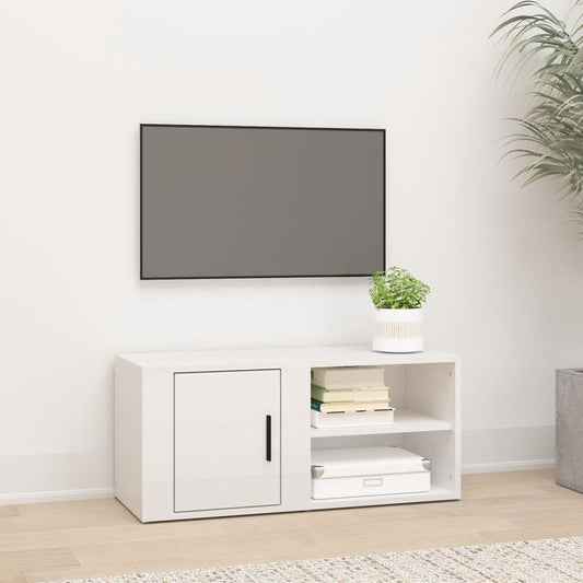 TV-taso korkeakiilto valkoinen 80x31,5x36 cm tekninen puu - Sisustajankoti.fi