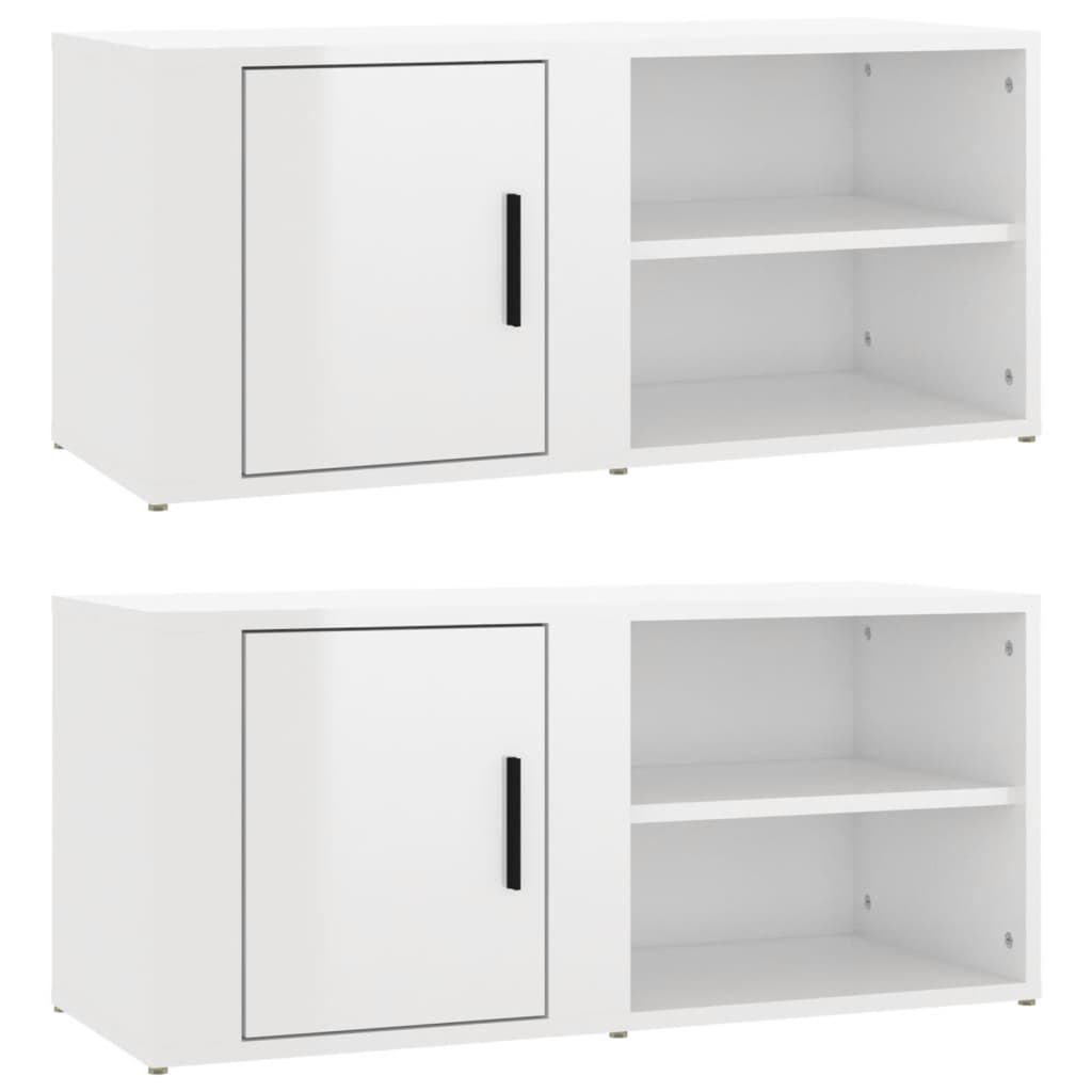 TV-tasot 2 kpl korkeakiilto valk. 80x31,5x36 cm tekninen puu - Sisustajankoti.fi