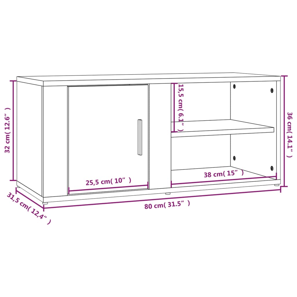 TV-taso ruskea tammi 80x31,5x36 cm tekninen puu - Sisustajankoti.fi