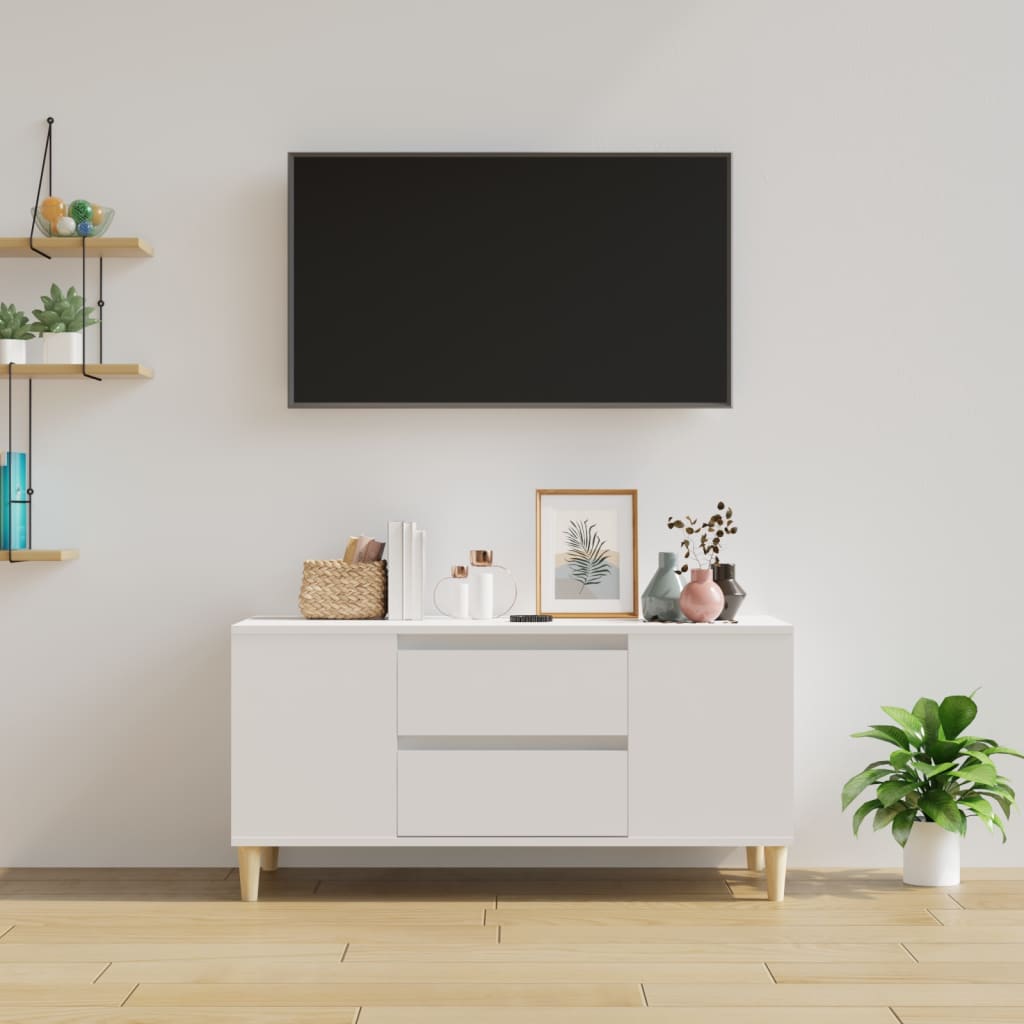 TV-taso valkoinen 102x44,5x50 cm tekninen puu - Sisustajankoti.fi