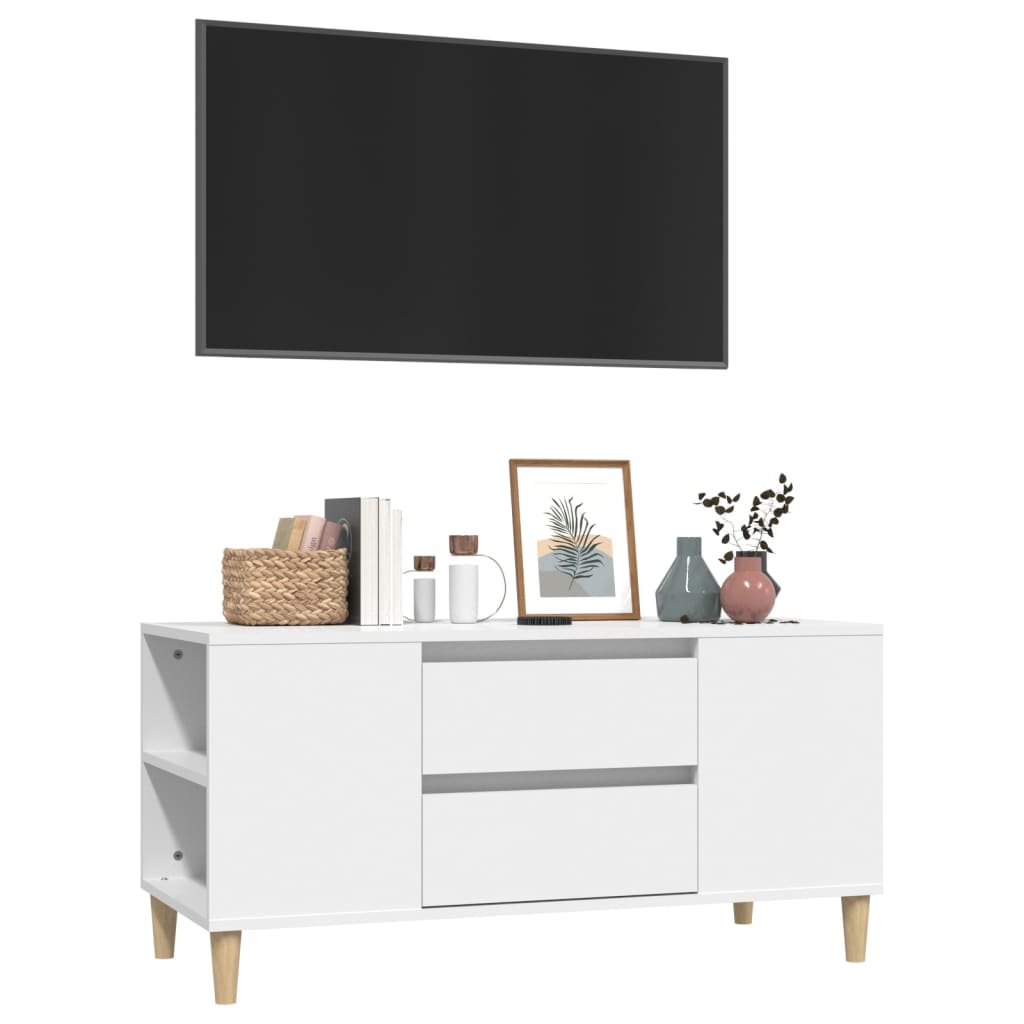 TV-taso valkoinen 102x44,5x50 cm tekninen puu - Sisustajankoti.fi