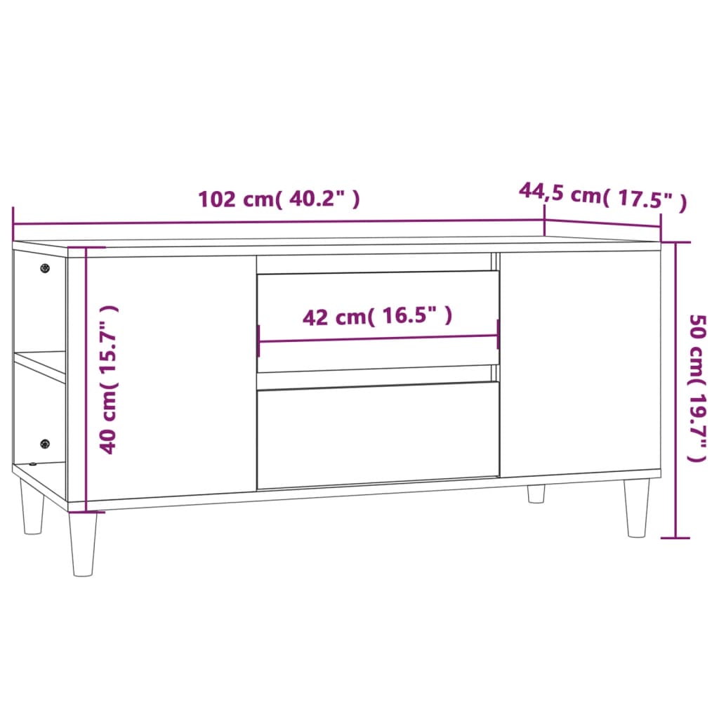 TV-taso musta 102x44,5x50 cm tekninen puu - Sisustajankoti.fi