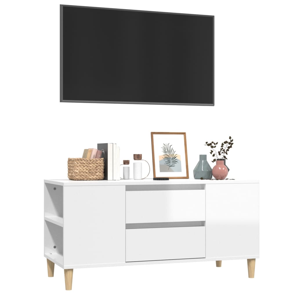 TV-taso korkeakiilto valkoinen 102x44,5x50 cm tekninen puu - Sisustajankoti.fi