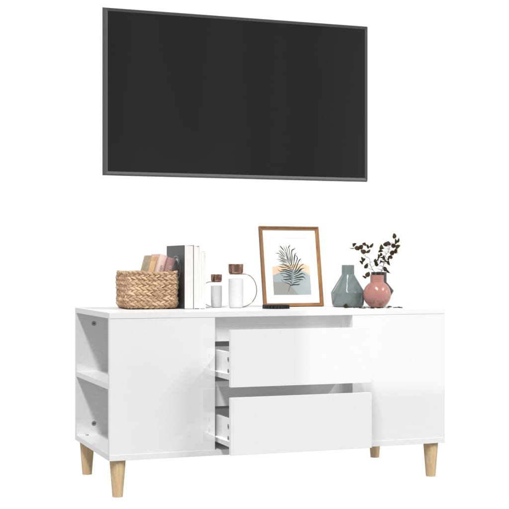 TV-taso korkeakiilto valkoinen 102x44,5x50 cm tekninen puu - Sisustajankoti.fi