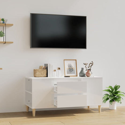TV-taso korkeakiilto valkoinen 102x44,5x50 cm tekninen puu - Sisustajankoti.fi