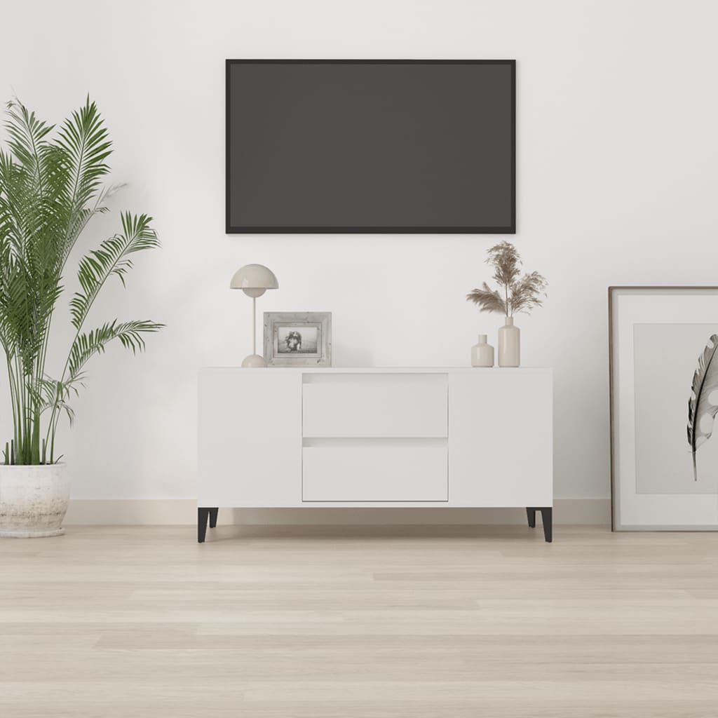TV-taso valkoinen 102x44,5x50 cm tekninen puu - Sisustajankoti.fi