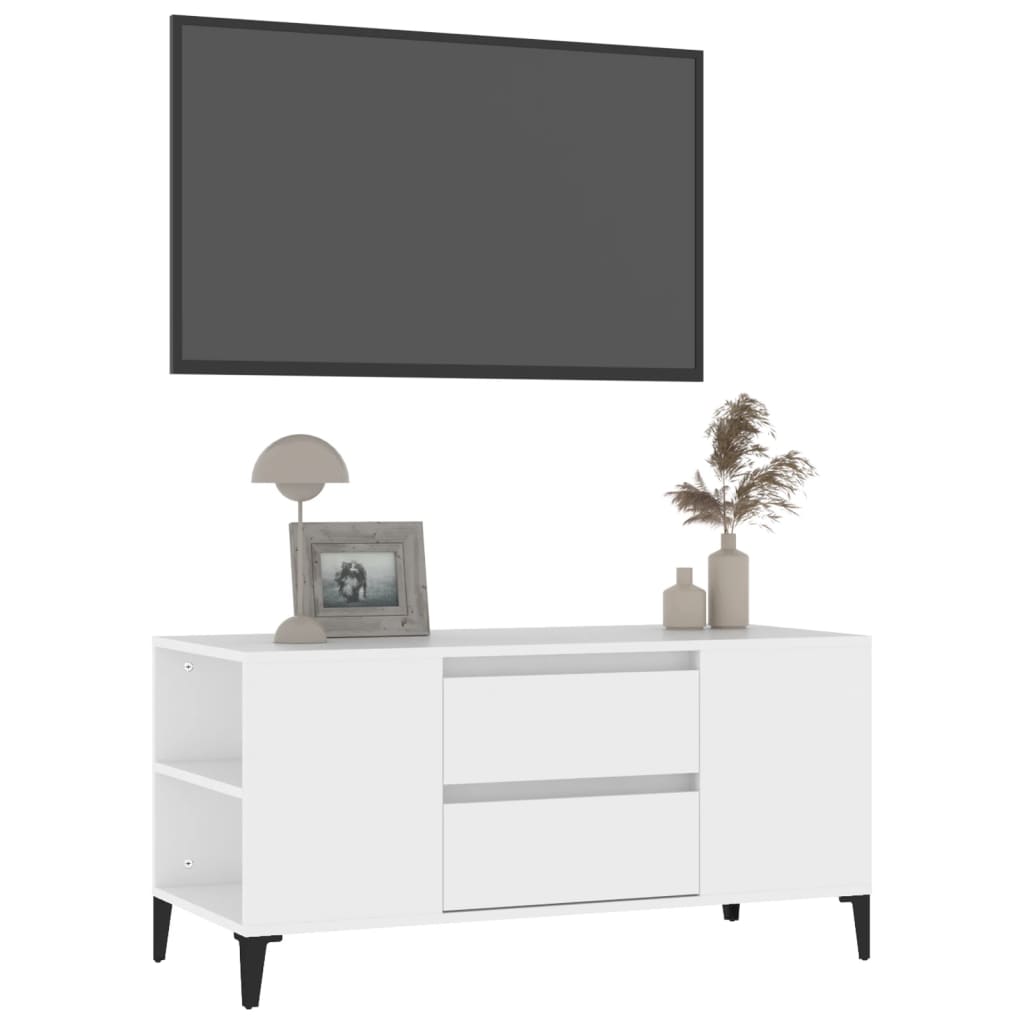 TV-taso valkoinen 102x44,5x50 cm tekninen puu - Sisustajankoti.fi