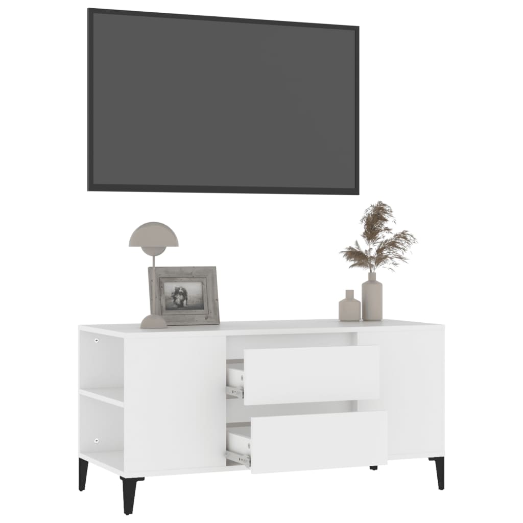 TV-taso valkoinen 102x44,5x50 cm tekninen puu - Sisustajankoti.fi