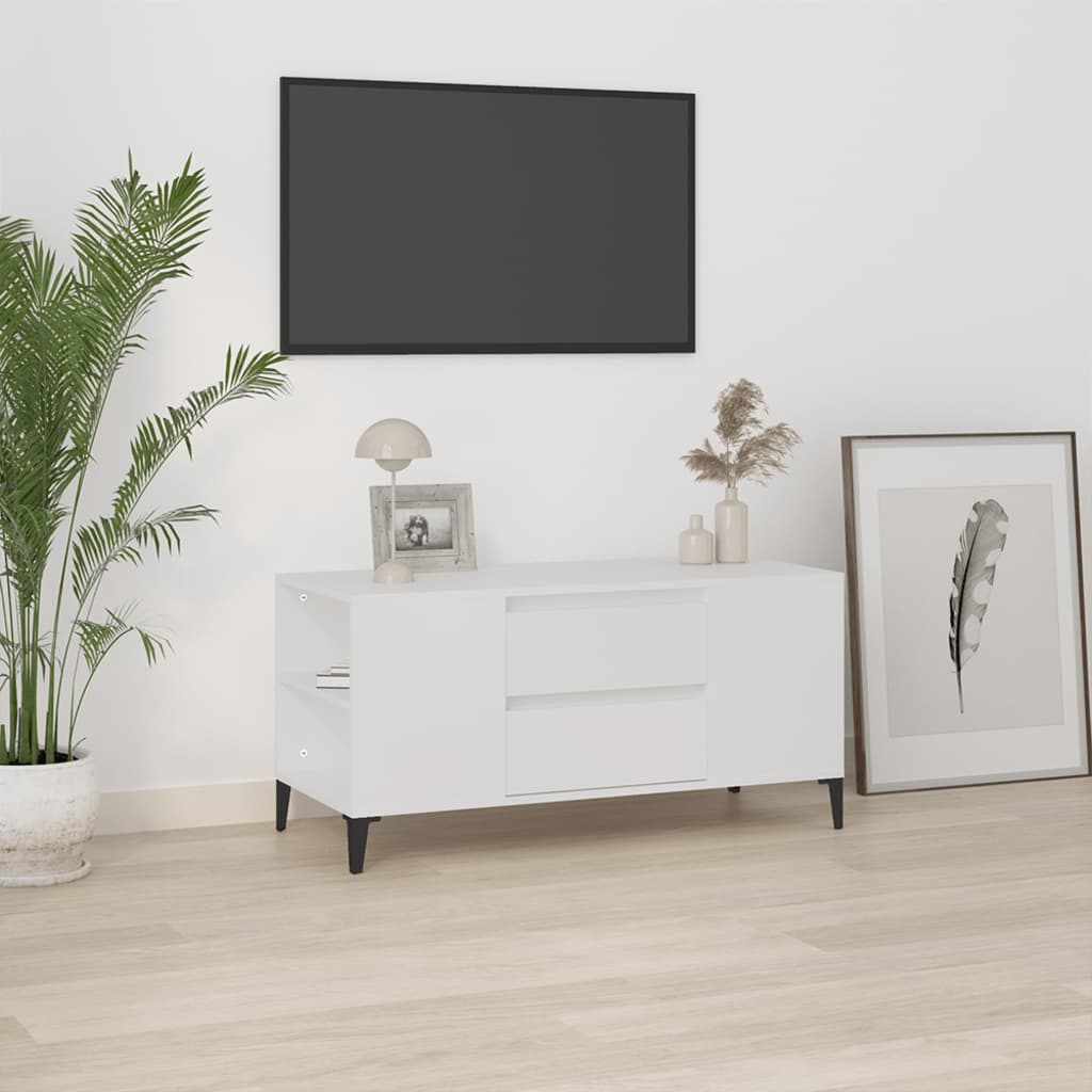 TV-taso valkoinen 102x44,5x50 cm tekninen puu - Sisustajankoti.fi