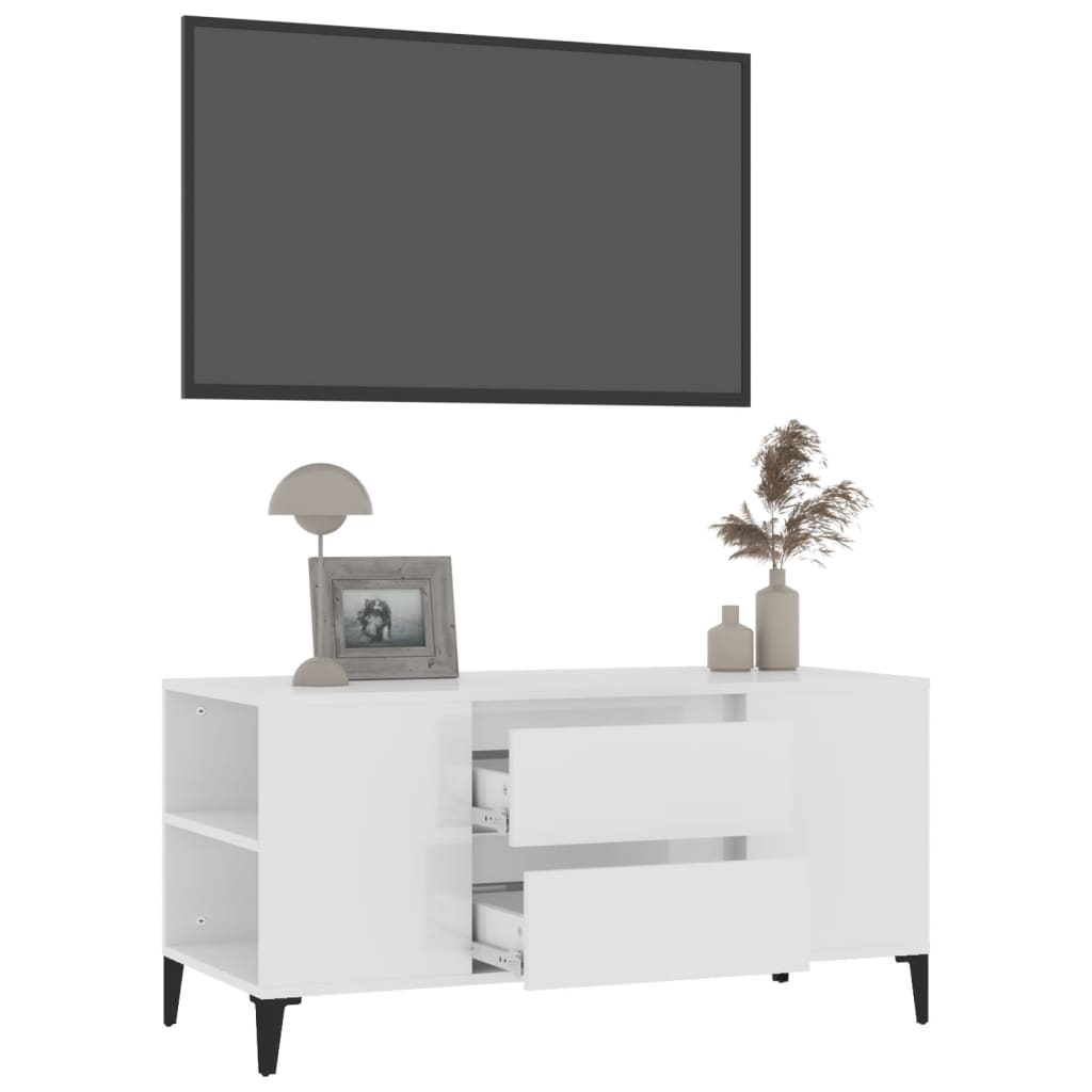 TV-taso korkeakiilto valkoinen 102x44,5x50 cm tekninen puu - Sisustajankoti.fi