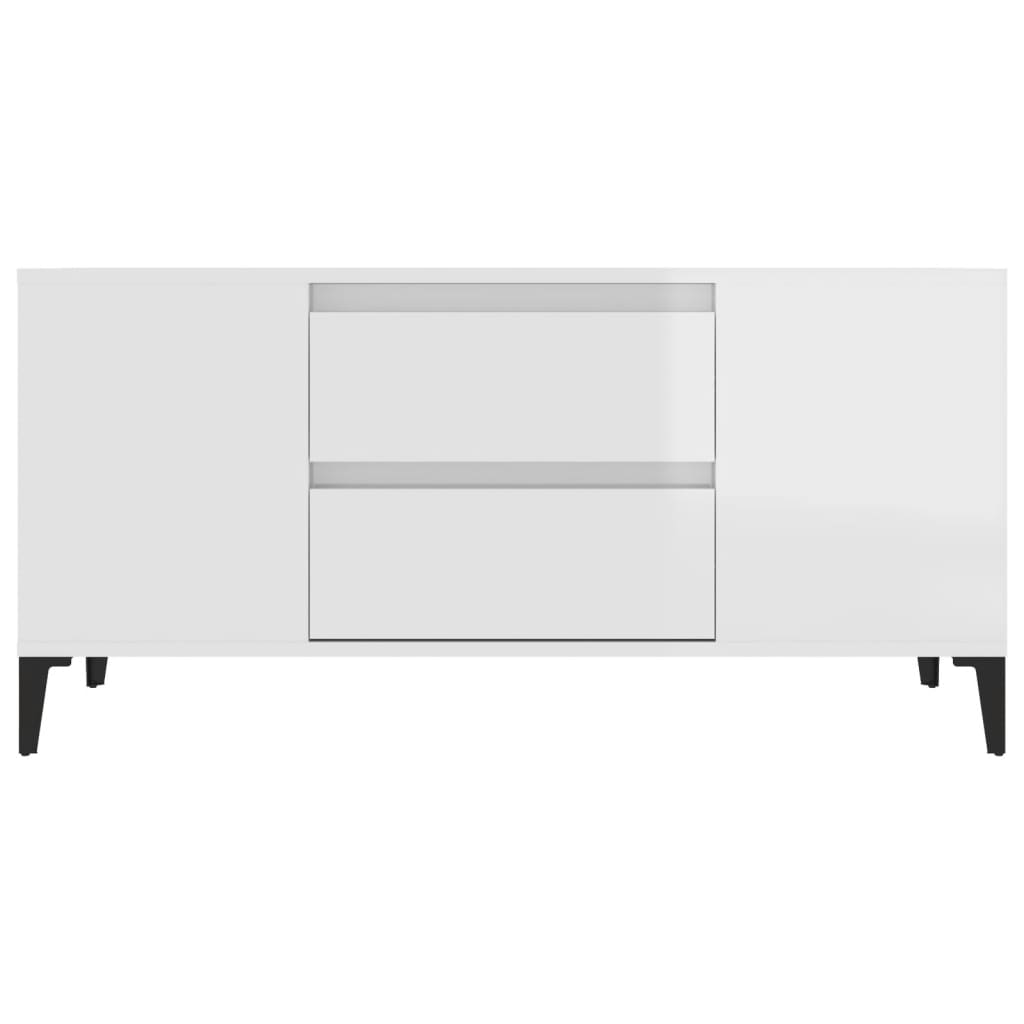 TV-taso korkeakiilto valkoinen 102x44,5x50 cm tekninen puu - Sisustajankoti.fi