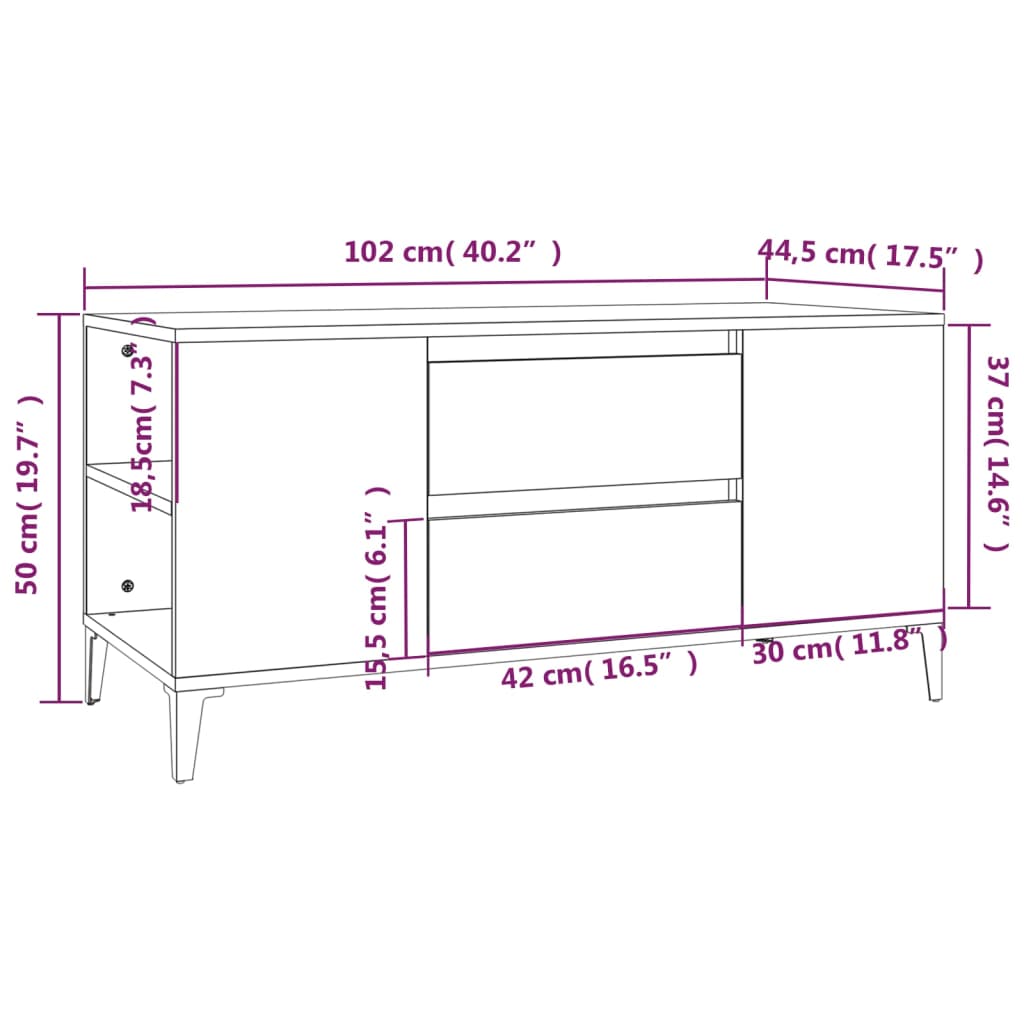 TV-taso ruskea tammi 102x44,5x50 cm tekninen puu - Sisustajankoti.fi