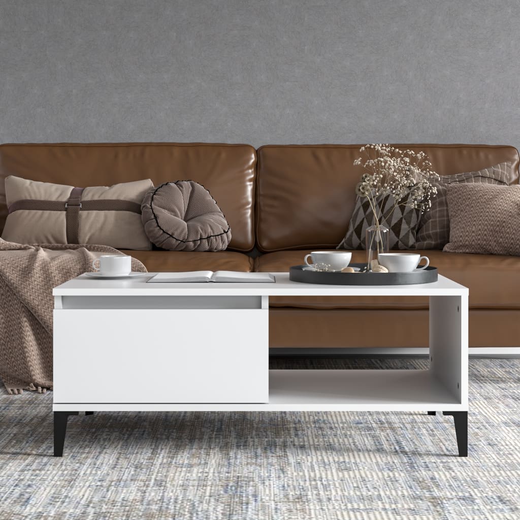 Sohvapöytä valkoinen 90x50x36,5 cm tekninen puu - Sisustajankoti.fi