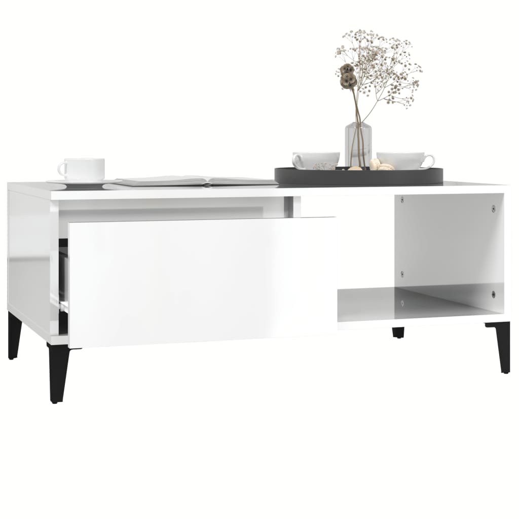 Sohvapöytä korkeakiilto valkoinen 90x50x36,5 cm tekninen puu - Sisustajankoti.fi