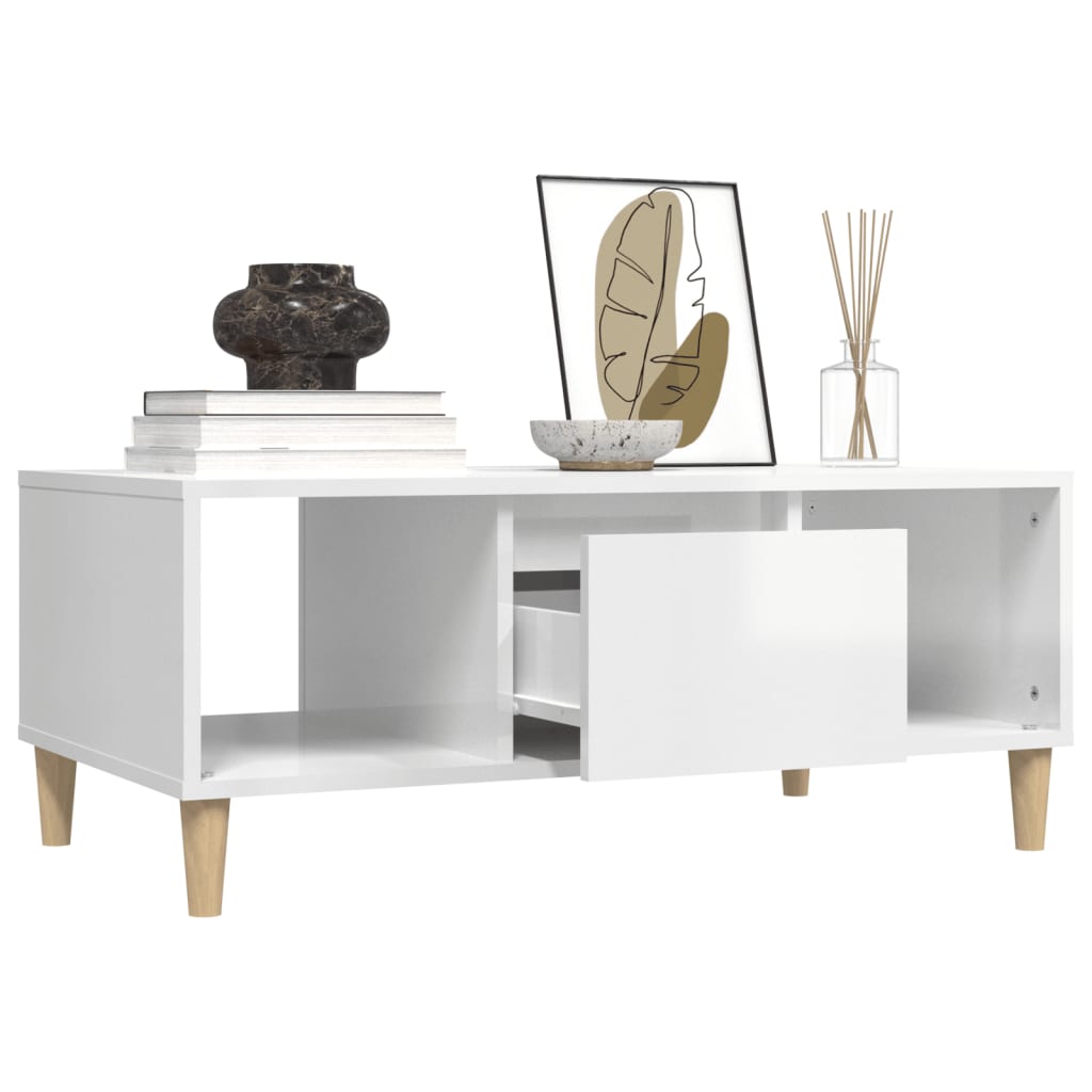 Sohvapöytä korkeakiilto valkoinen 90x50x36,5 cm tekninen puu - Sisustajankoti.fi