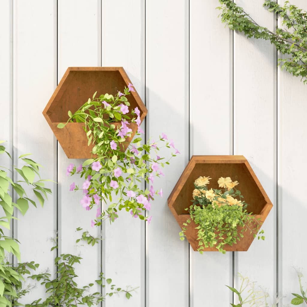 Kukkalaatikot seinälle 2 kpl Corten teräs 30x10x25 cm - Sisustajankoti.fi