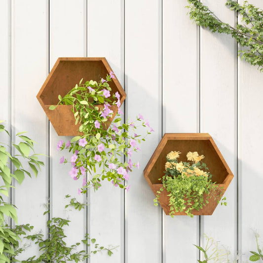 Kukkalaatikot seinälle 2 kpl Corten teräs 30x10x25 cm - Sisustajankoti.fi