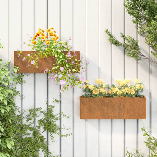 Kukkalaatikot seinälle 2 kpl Corten teräs 53x10x17 cm - Sisustajankoti.fi