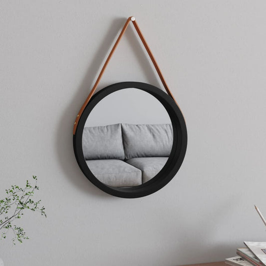 Seinäpeili hihnalla musta Ø 35 cm - Sisustajankoti.fi