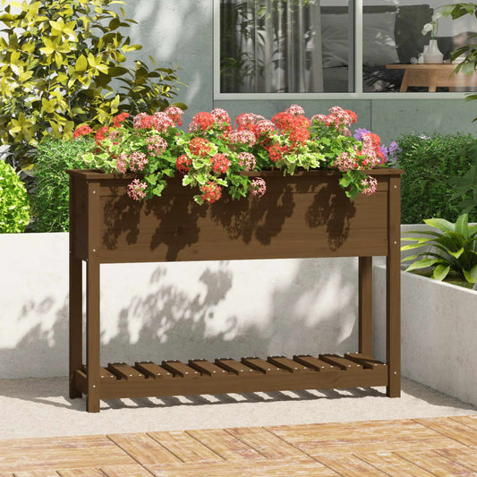 Kukkalaatikko hyllyllä hunajanruskea 111,5x34,5x81 cm mänty - Sisustajankoti.fi