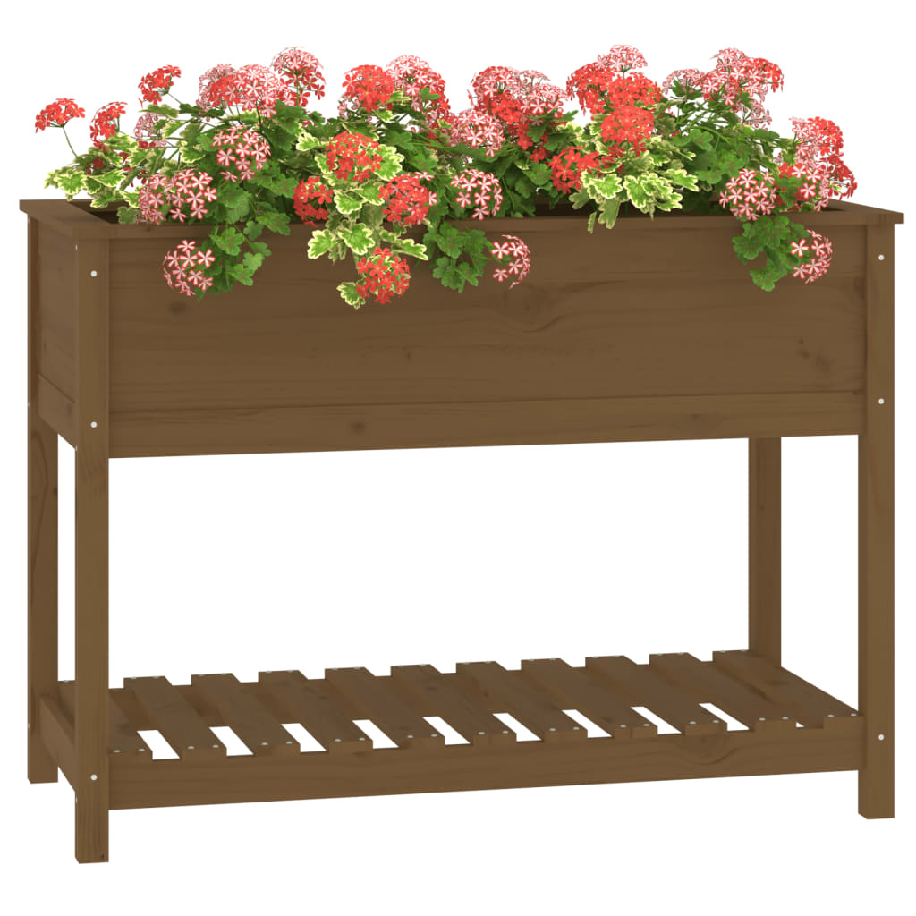 Kukkalaatikko hyllyllä hunajanruskea 111,5x54x81 cm täysi mänty - Sisustajankoti.fi