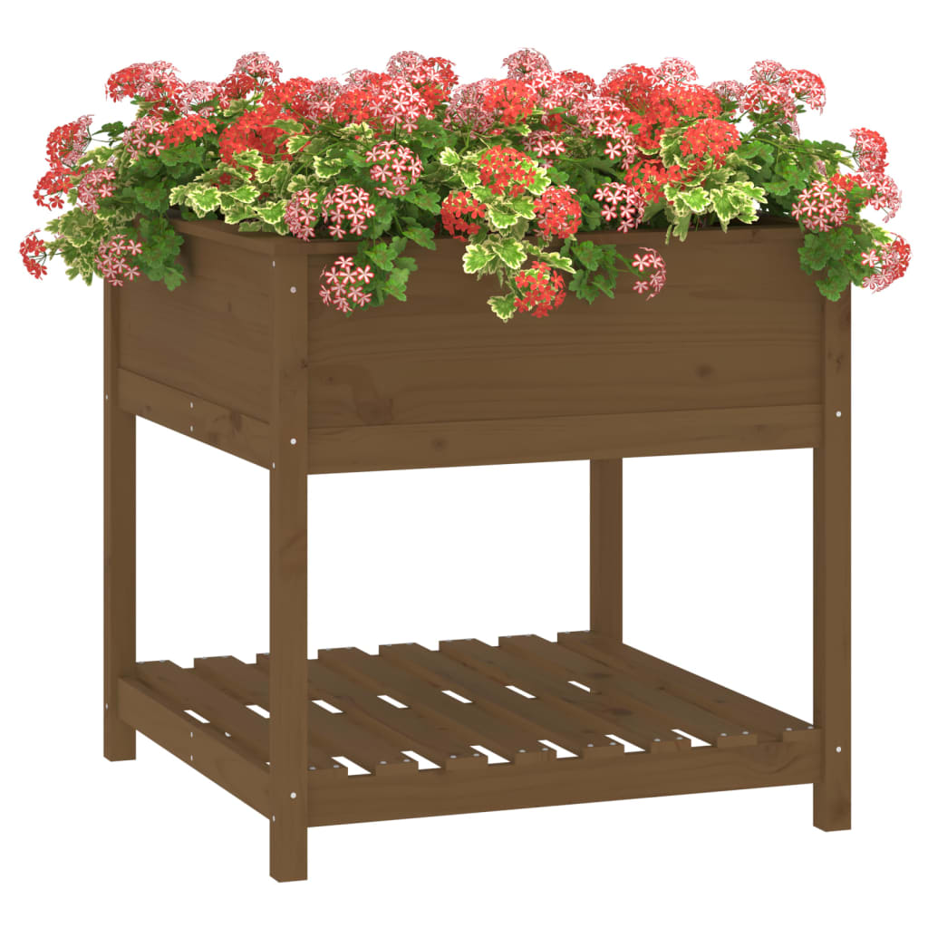 Kukkalaatikko hyllyllä hunajanruskea 82,5x82,5x81cm täysi mänty - Sisustajankoti.fi
