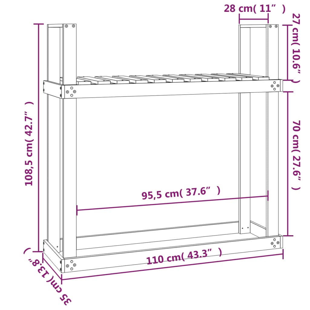 Polttopuuteline harmaa 110x35x108,5 cm täysi mänty - Sisustajankoti.fi