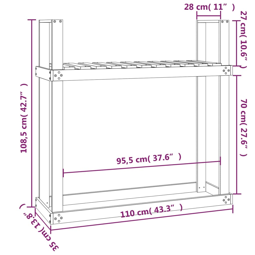 Polttopuuteline musta 110x35x108,5 cm täysi mänty - Sisustajankoti.fi