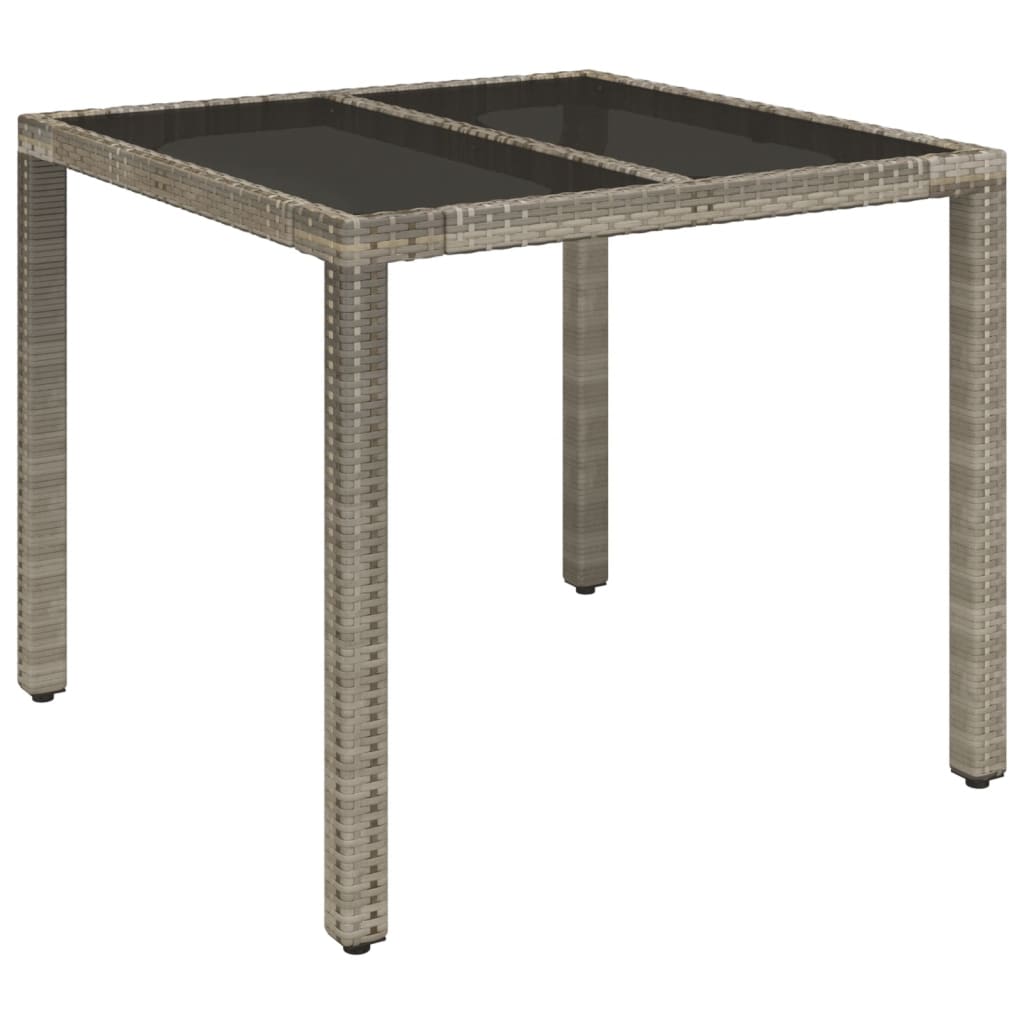 Puutarhapöytä lasilevyllä harmaa 90x90x75 cm polyrottinki - Sisustajankoti.fi