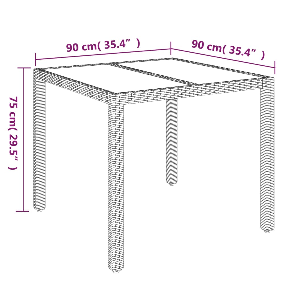 Puutarhapöytä lasilevyllä harmaa 90x90x75 cm polyrottinki - Sisustajankoti.fi