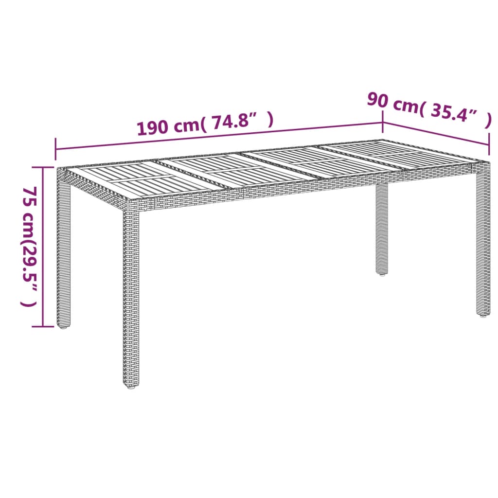 Puutarhapöytä puulevyllä musta 190x90x75 cm polyrottinki - Sisustajankoti.fi