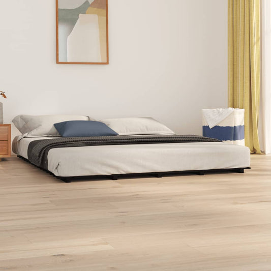 Sängynrunko musta 200x200 cm täysi mänty - Sisustajankoti.fi